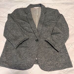 LC Lauren Conrad Gray Knit One-Button Blazer with 3/4 Sleeves and Notched Lapel